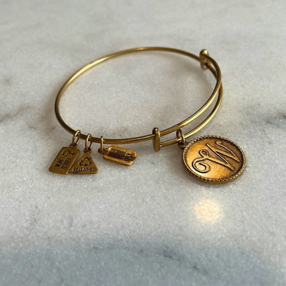 Initial W Gold Adjustable Bangle Bracelet Stackable